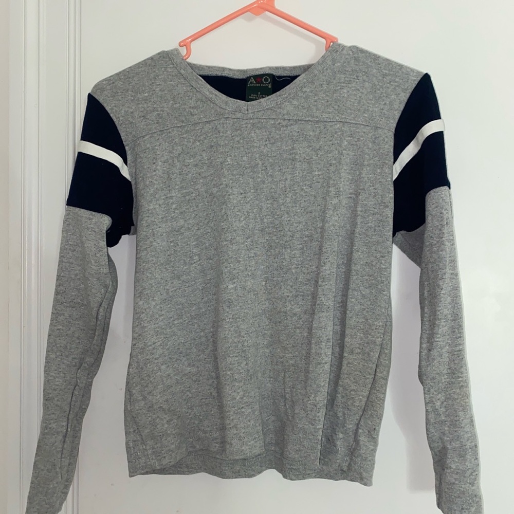 American Outpost Navy Blue and Grey Casual Pullover V-Neck Sweater